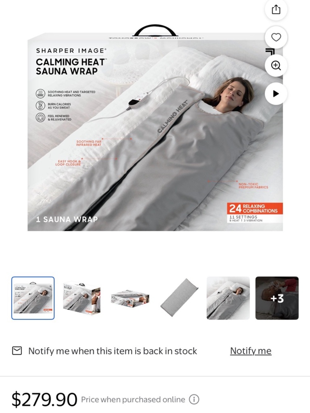 Sharper Image Calming Heat Sauna Wrap - Light Gray
